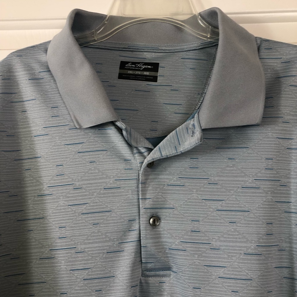Ben Hogans 3XL Gray Turquoise & White Golf Polo Shirt Short Sleeve V-Neck EUC